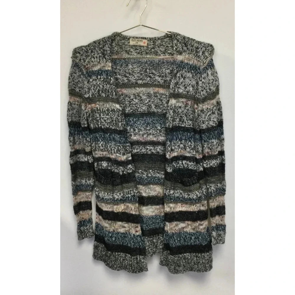 Women's Ruff‎ Hewn Cardigan Sweater petite M Gray & Blue